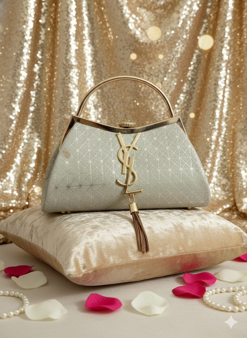 Luxury Metallic Ladies Clutch Bag with Golden Handle β Party & Wedding Purse