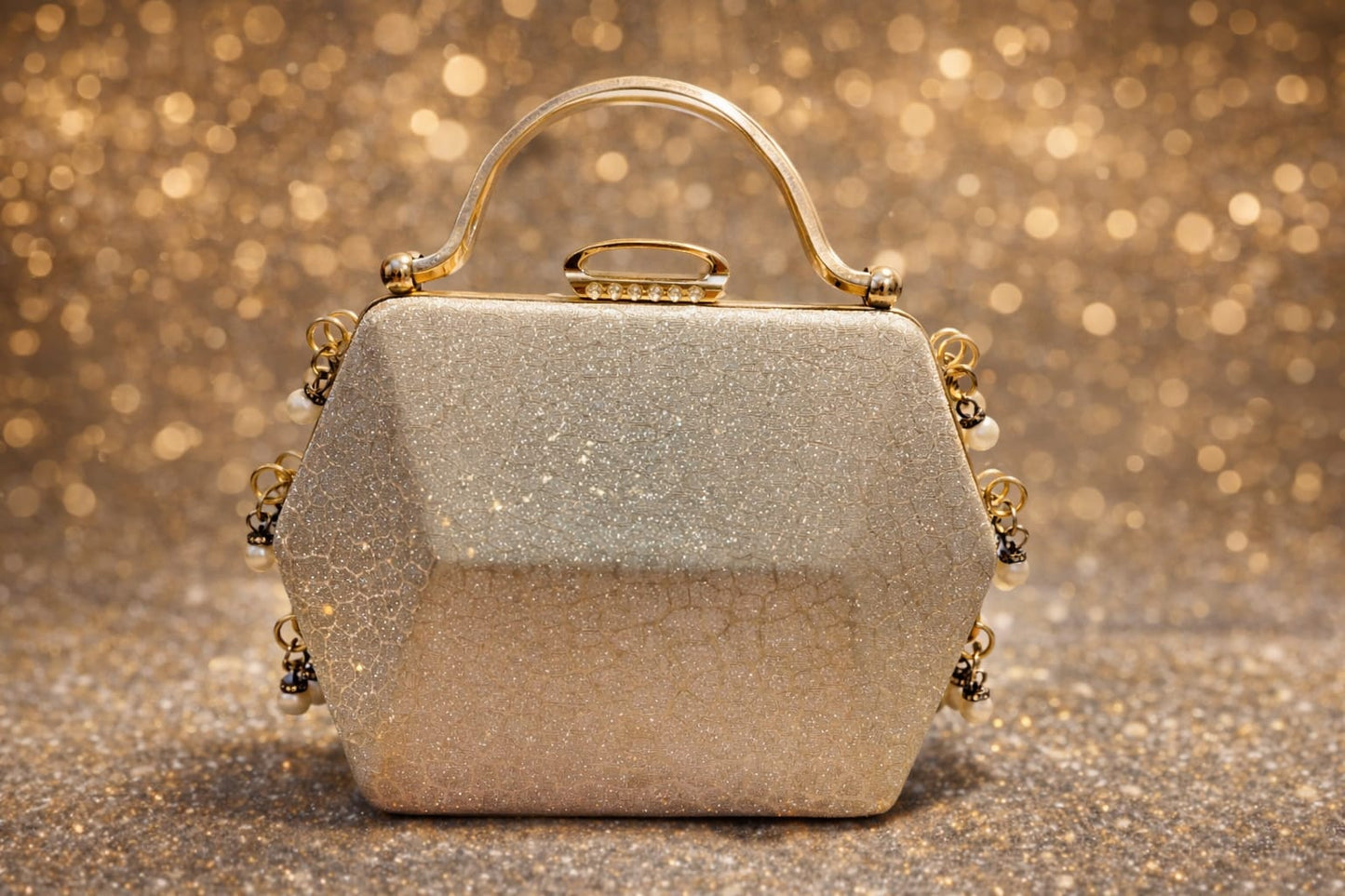 Luxury Silver Champagne Handheld Clutch β Crystal Handle Evening Bag