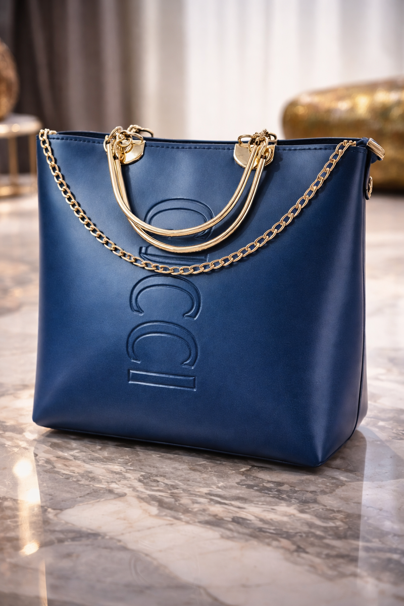 Blue Gucci Bag With Golden Chain