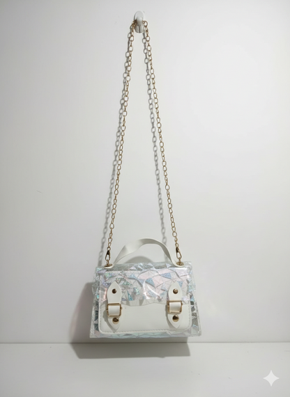 Black and White Handbag With Golden chain