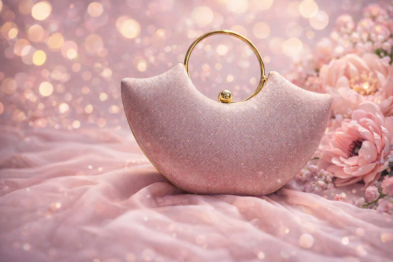 Elegant Crescent Shape Party Clutch – Premium Pink Glitter Handbag