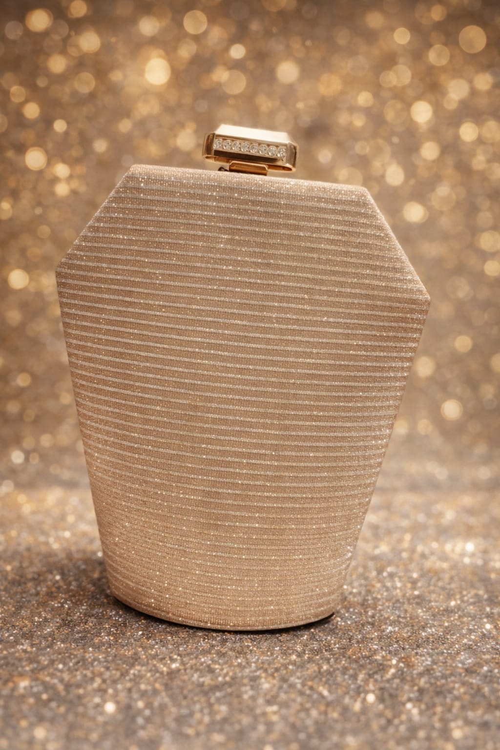 Elegant Champagne Hexagon Clutch – Luxury Evening Handbag