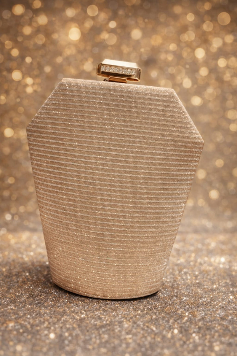 Elegant Champagne Hexagon Clutch – Luxury Evening Handbag