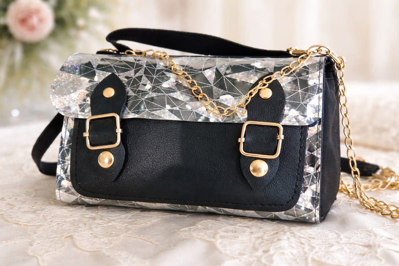 Black and White Handbag With Golden chain