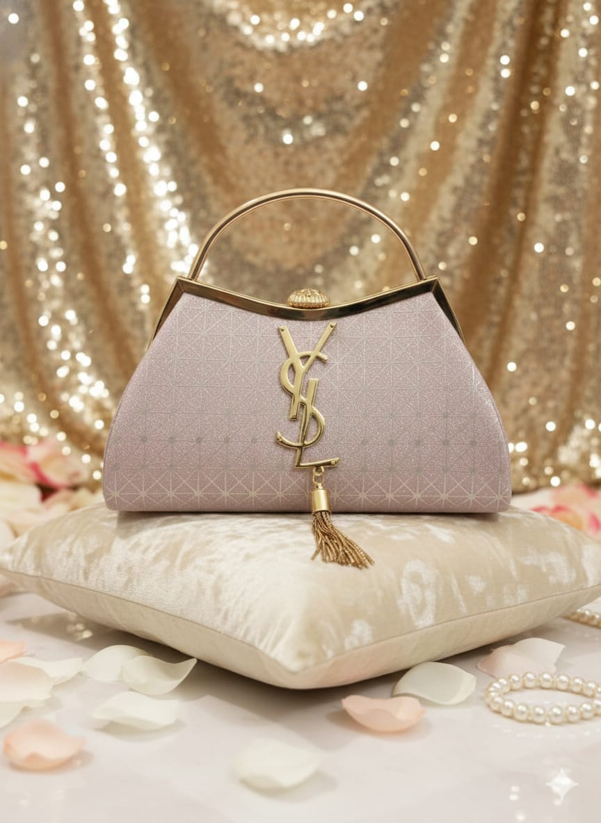Luxury Metallic Ladies Clutch Bag with Golden Handle – Party & Wedding Purse